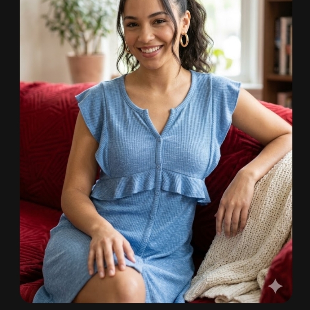 Jack by BB Dakota Light Blue Ribbed Midi Dress with Ruffle Detail